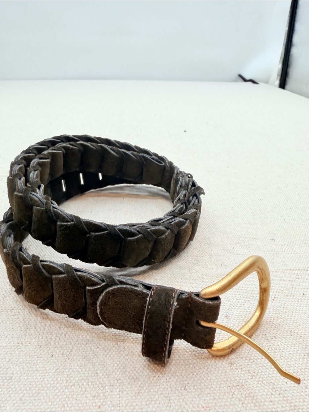 Brown Suede Women’s Belt with Brass Buckle